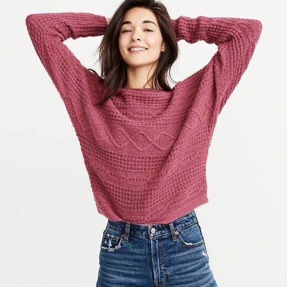 A&F Pink Scoop Neck Dolman Sleeve Knit Pullover